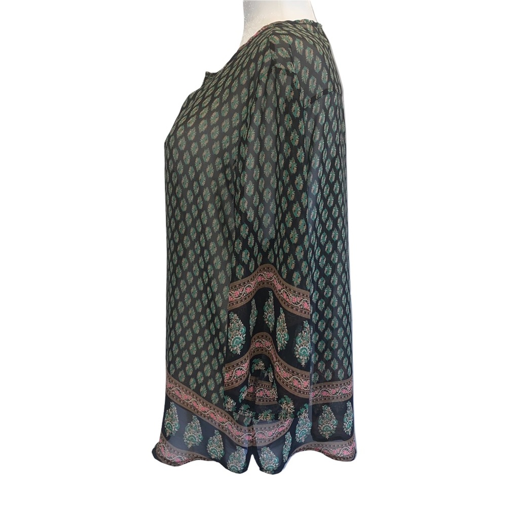 Trinity Semi-Sheer Black/Green Boho Blouse M - Picture 5 of 11